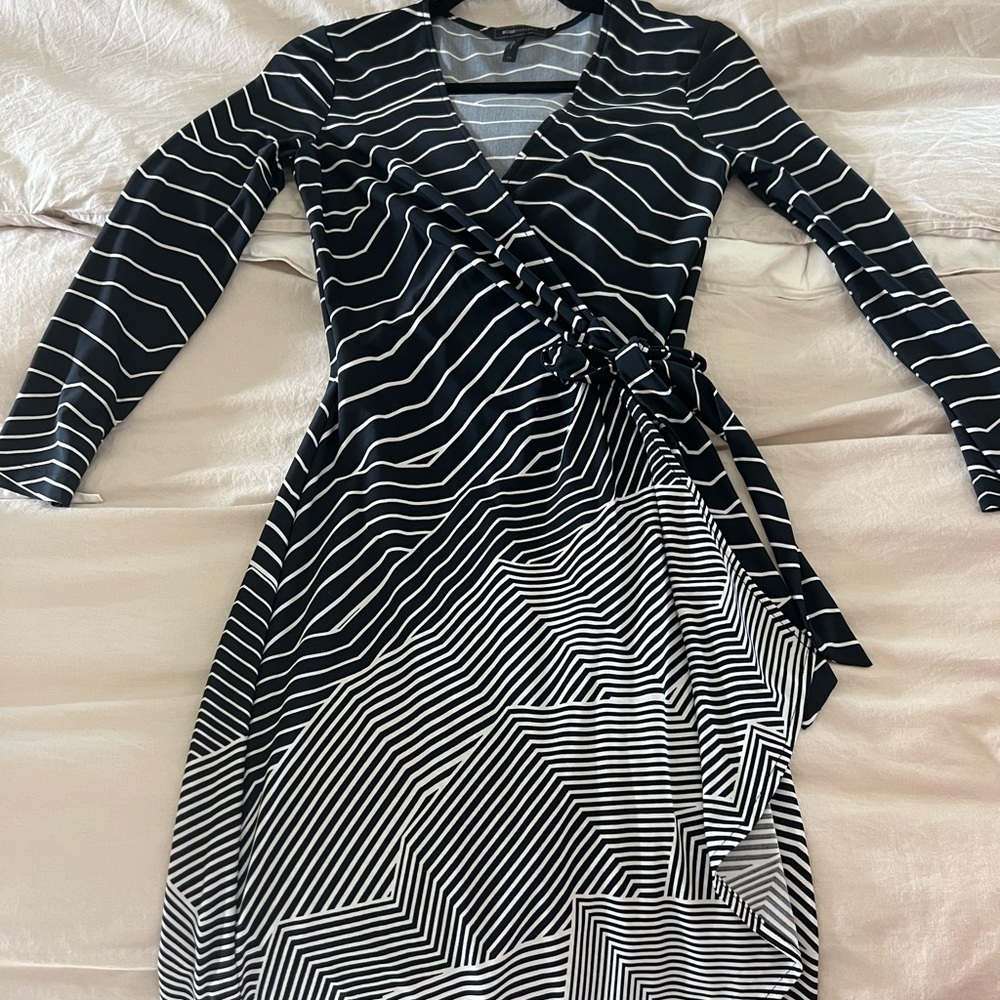 Bcbgmaxazria Dresses Black And White Adele BCBG Wrap Dress